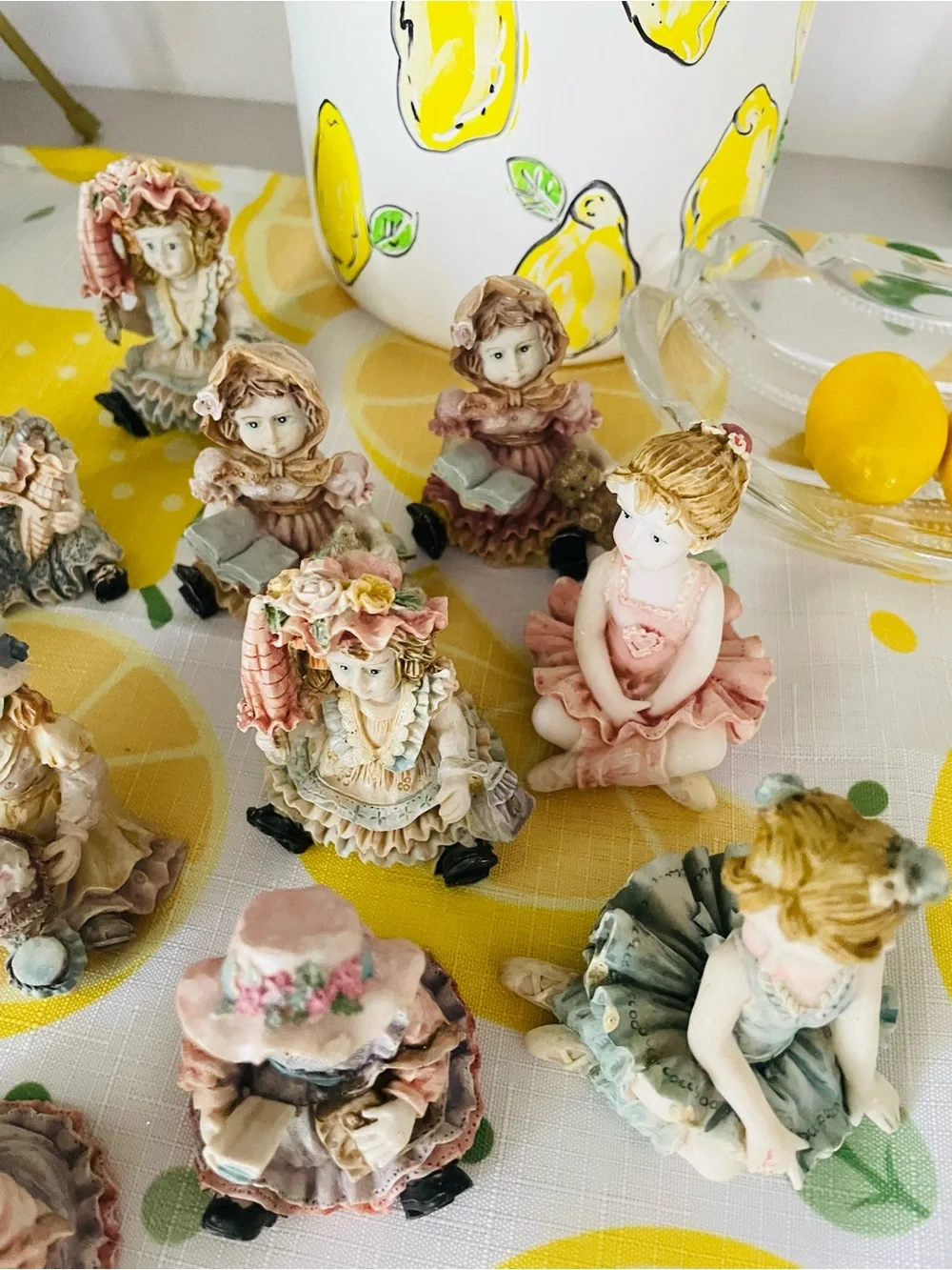 Collection of 14 Porcelain Figurines in Pastel Colors